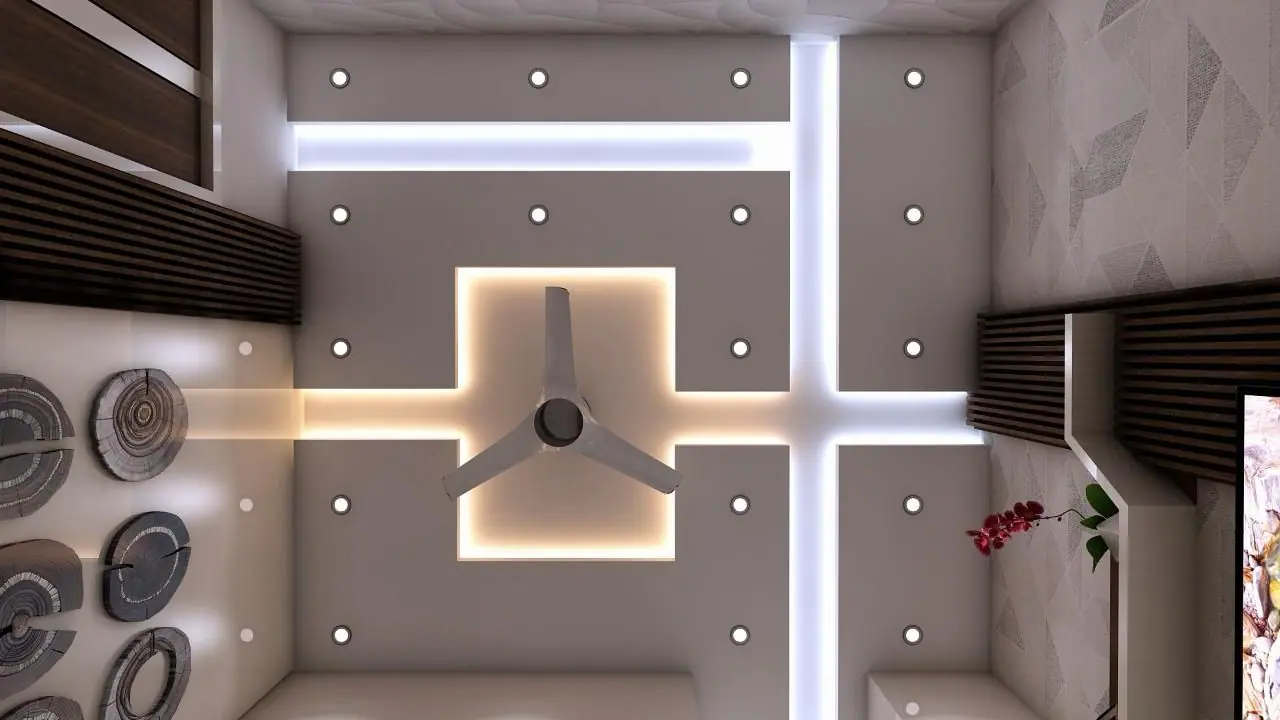 Plan view of a false ceiling with intersecting cove-lit bands